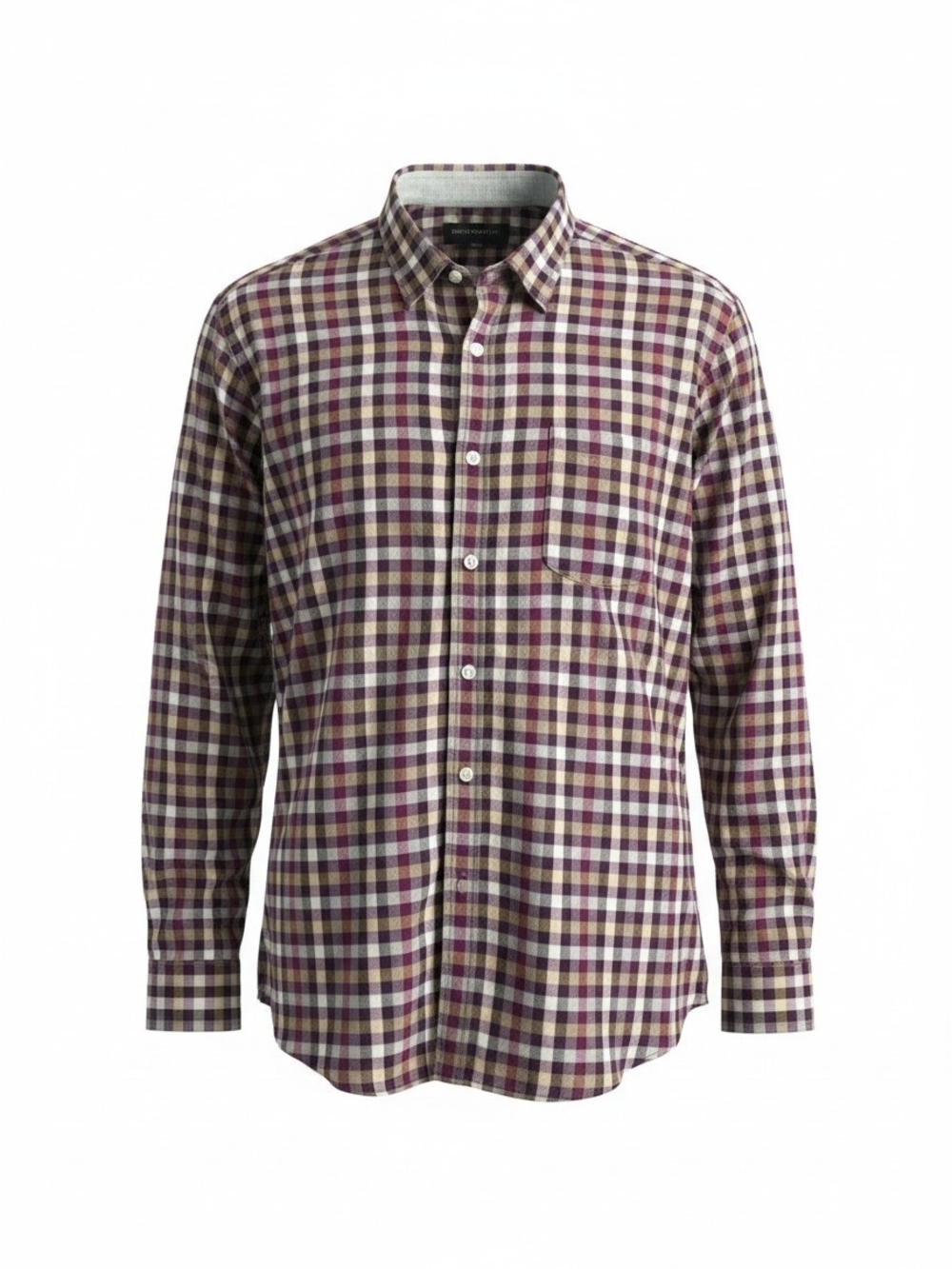 Banana Republic Men L Plaid Button Down Shirt Burgundy Slim Fit Office/Casual